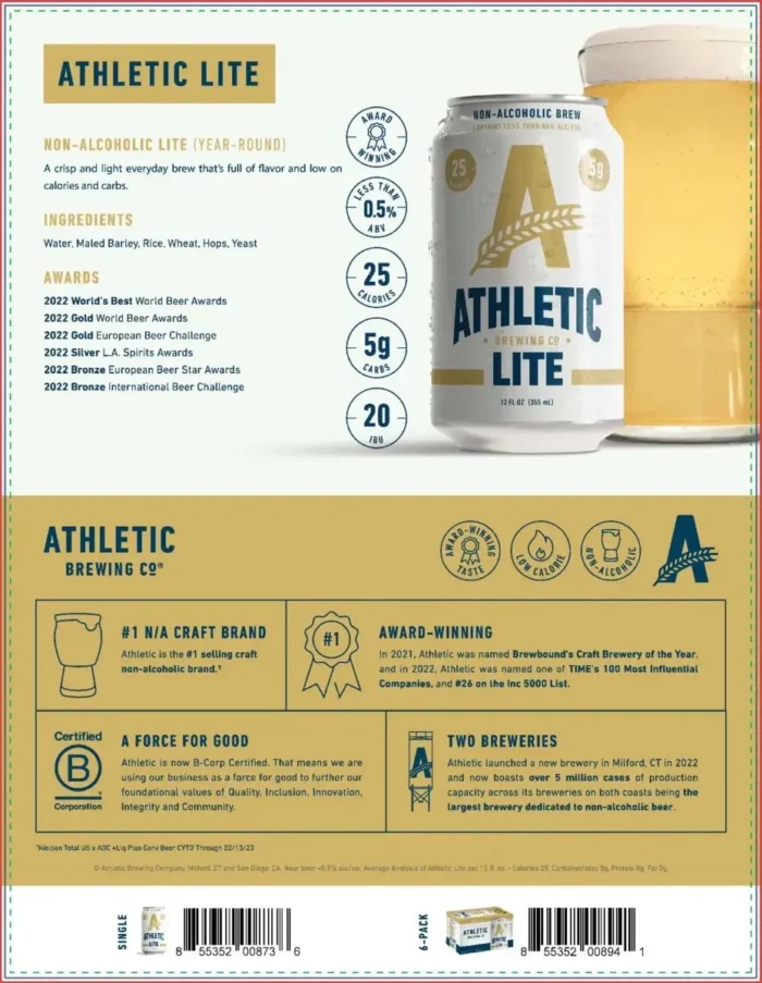 Discover Athletic Lite: a crisp, refreshing non-alcoholic brew with just 25 calories. Perfectly light!