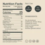 Nutrition facts for Surely Brut can: 25 calories, 5g sugar; ingredients include de-alcoholized white wine and juices.