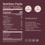 Surely rosé nutrition facts showing 20 calories, 2g sugar, and de-alcoholized wine ingredients.