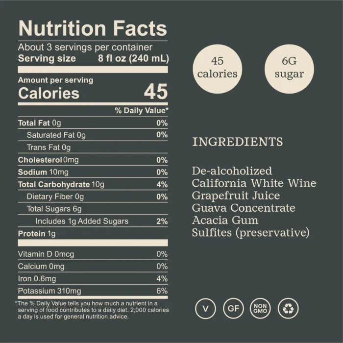 Surely white wine nutrition facts with 45 calories, 6g sugar, and natural ingredients list.