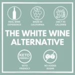 Graphic highlighting Yours non-alcoholic wine as a white wine alternative, keto-friendly, and no added sugar.