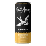Sail Away Nitro Touch of Sweet cold brew coffee can with sleek black and gold design on a white background.