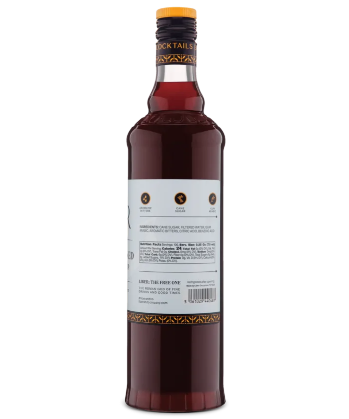 Rear view of red liquor bottle displaying detailed product instructions on a white label.