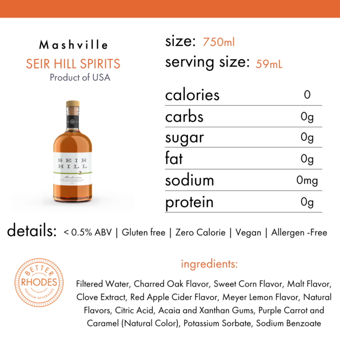 Seir Hill Mashville nutrition facts and ingredients with gluten-free, vegan, and zero-calorie details