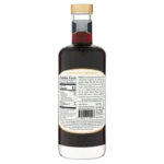 Back label view of a dark glass bottle with product details and nutritional information.