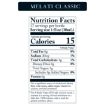 Melati Classic nutritional facts label highlighting calorie count, ingredients, and serving details.