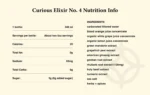 Curious Elixirs No. 4 nutrition facts and ingredient list, highlighting natural and botanical components.