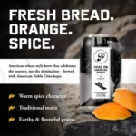 Go Brewing's Steal This Wheel Wheat non-alcoholic beer featuring notes of fresh bread, orange, and spice, brewed with American Noble Citra hops for a flavorful grain profile.