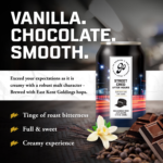 Go Brewing's Street Cred After Hours non-alcoholic beer with vanilla, chocolate, and smooth roast bitterness, brewed with East Kent Goldings hops for a creamy experience.