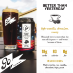 Go Brewing's Street Cred After Hours non-alcoholic beer: light vanilla, chocolate, and roasty flavors with 83 calories, 0g fat, and premium ingredients for a better sip.