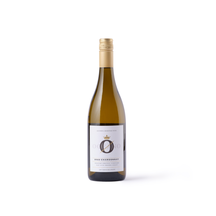 Bottle of white wine with a clean and minimalist label, set against a plain white background.