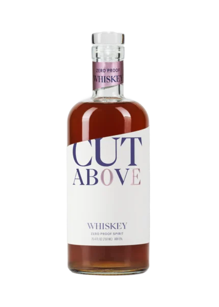 Bottle of Cut Above Whiskey, a premium non-alcoholic whiskey alternative with a sleek and modern design.